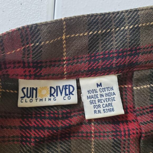 Vintage 90s Wrap Skirt Medium Red Plaid Tartan Fringe Claire Fraser Outlander - Picture 3 of 8